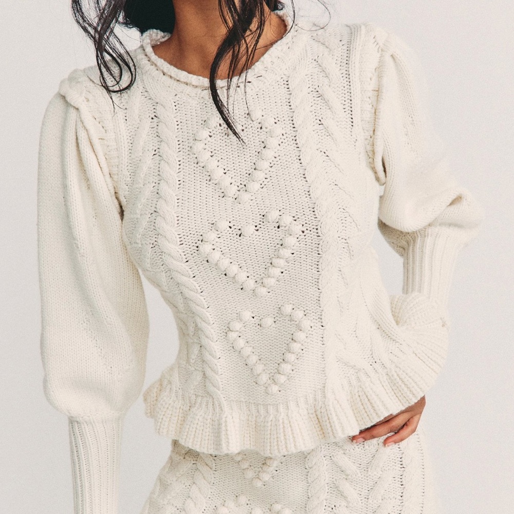 LoveShackFancy Calantha Pullover Sweater XS Cream.